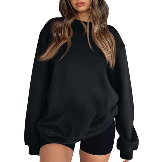 Womens Crewneck Sweatshirt Oversized Fall Drop Shoulder comforts Sweatshirts Loose Fleece Pullover College Casual Comfy Solid Color Y2K Hoodie 2024 Sweatshirts for Teen Girls Black Small